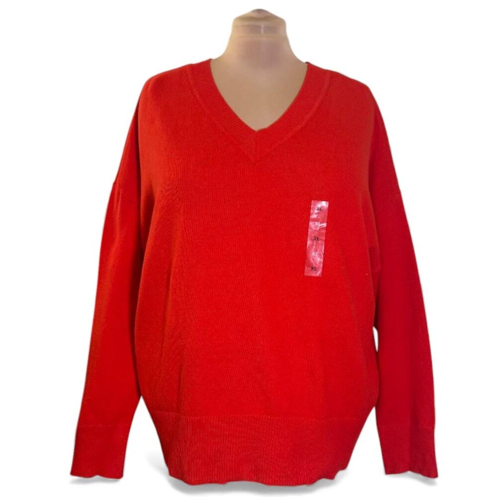 On 34th Women's Red V-Neck Dropped-Shoulder Sweater, MACY'S! New! Size XL - Picture 2 of 10